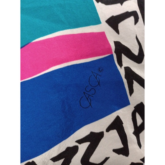 Vintage Silk Scarf Jazz Music Bold Bright 34x33 Unique Trombone Casca 80s - Picture 5 of 10